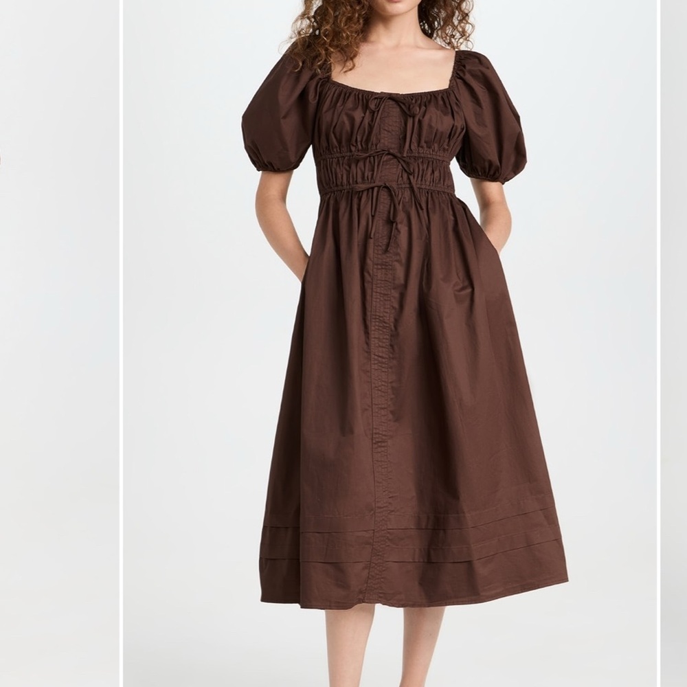 En Saison Navy Puff Sleeve Midi Dress